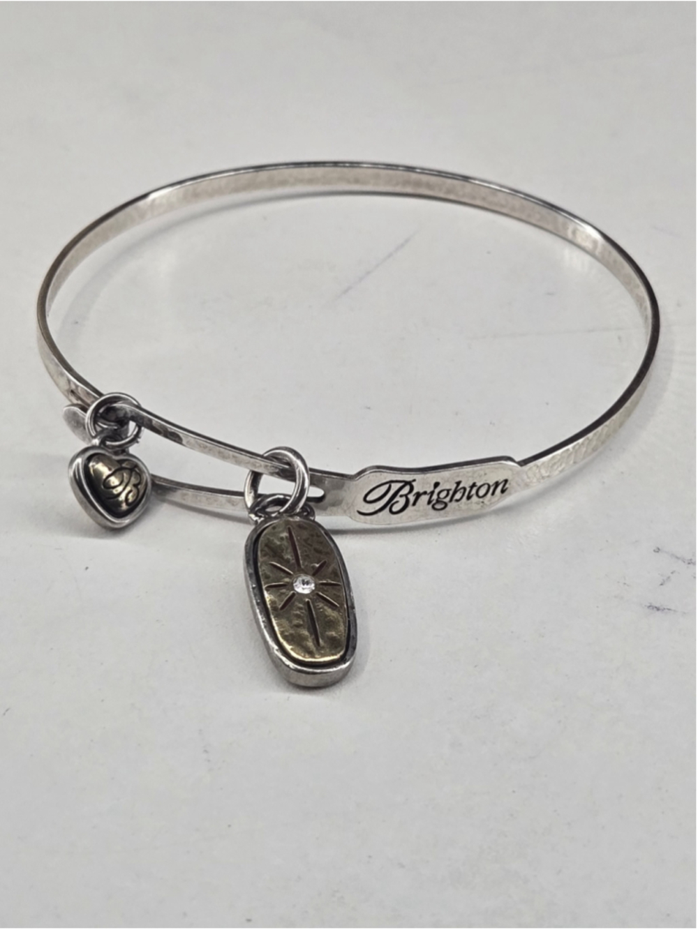 Brighton Art and Soul Silvertone Clip Bangle Bracelet Believe Goldtone Charm